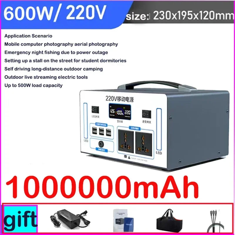 1000000mAh Portable 220v Outdoor Power Bank with Large Capacity for Self-Driving, Camping, and Emergency Backup Power Storage
