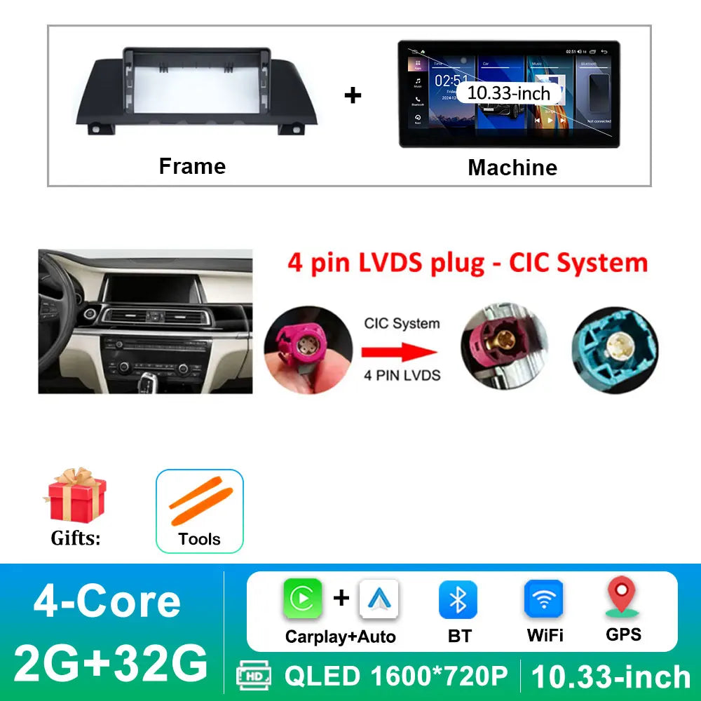 12.3 inch Android 14 GPS DSP BT Carplay Car Radio Multimedia Player for BMW 7 Series 2010 - 2015 CIC NBT System Auto Accessories