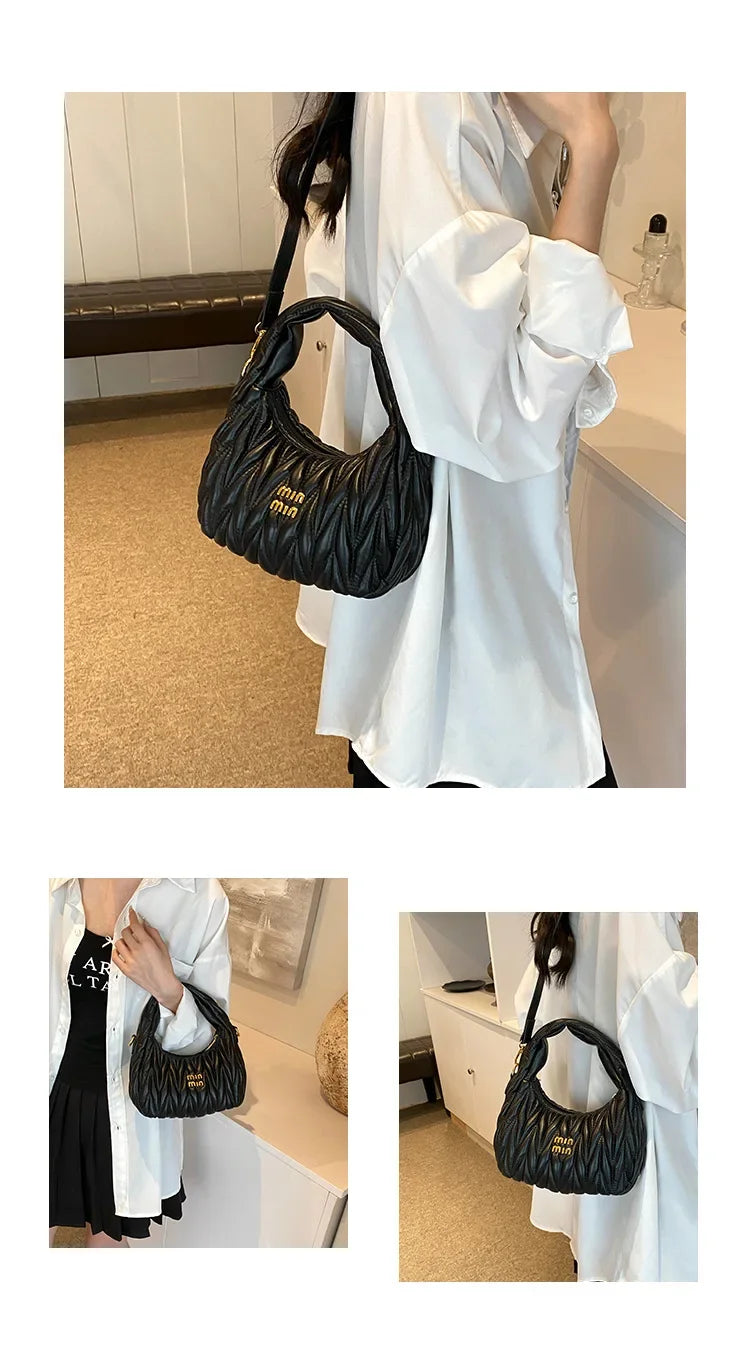 Women's Crossbody Cloud Design Versatile Handbag Soft PU Leather Square Shape Shoulder Bag with Zipper Polyester Lining