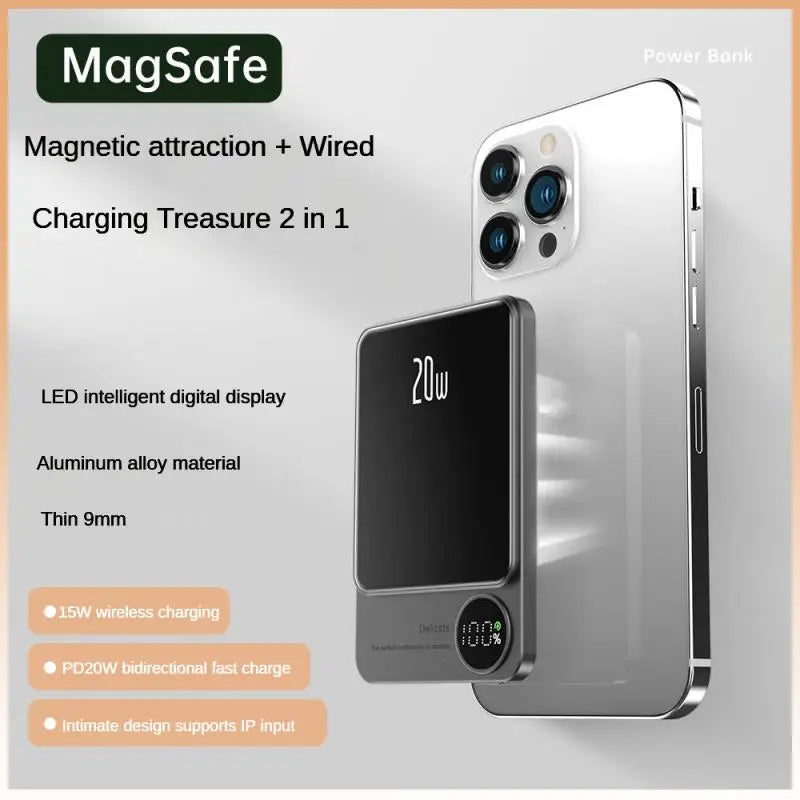 10000mAh Alloy Powerbank Magnetic Power Bank Wireless Fast Charger For IPhone 15 14 13 12 11 Backup Battery