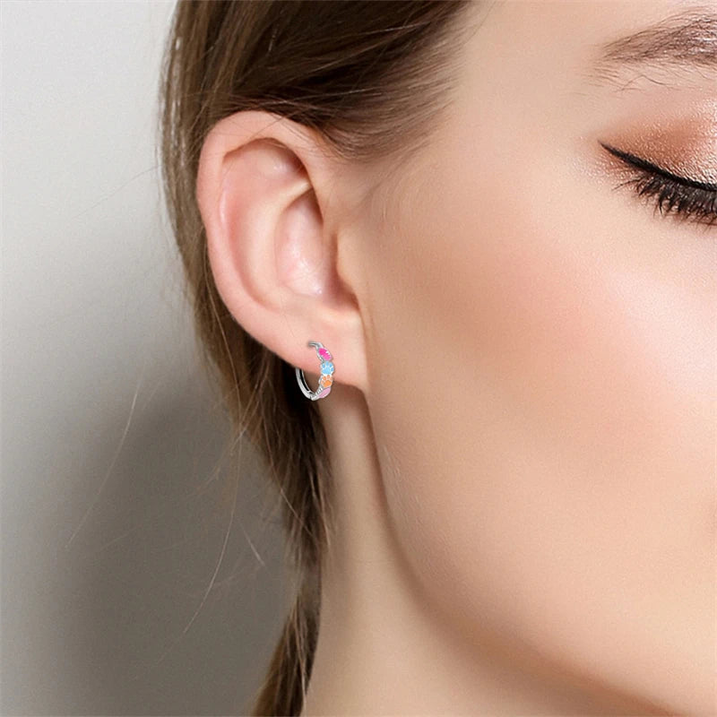 100% 925 Sterling Silver Colorful Butterfly Bee Ladybug Rainbow Flower Earrings For Women Fashion Birthday Party Jewelry Gifts