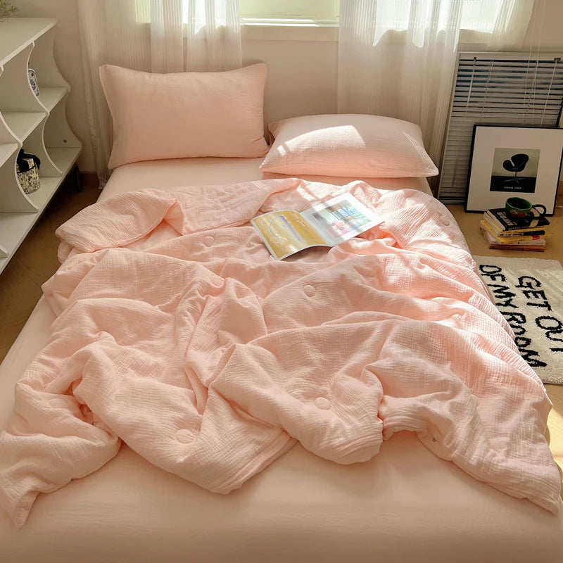 1pc Washed Cotton Duvet Queen/King  Air Condition Quilt for Summer Cooling Skin-Friendly Plain Summer Blanket Comfortable 이불 사계절