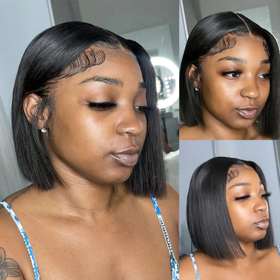 13x4 Bone Straight Bob Wig 4x4 Transparent Lace Front Wigs For Women Short Bob Wig Lace Frontal Wig 100% Human Hair 12 14 Inch