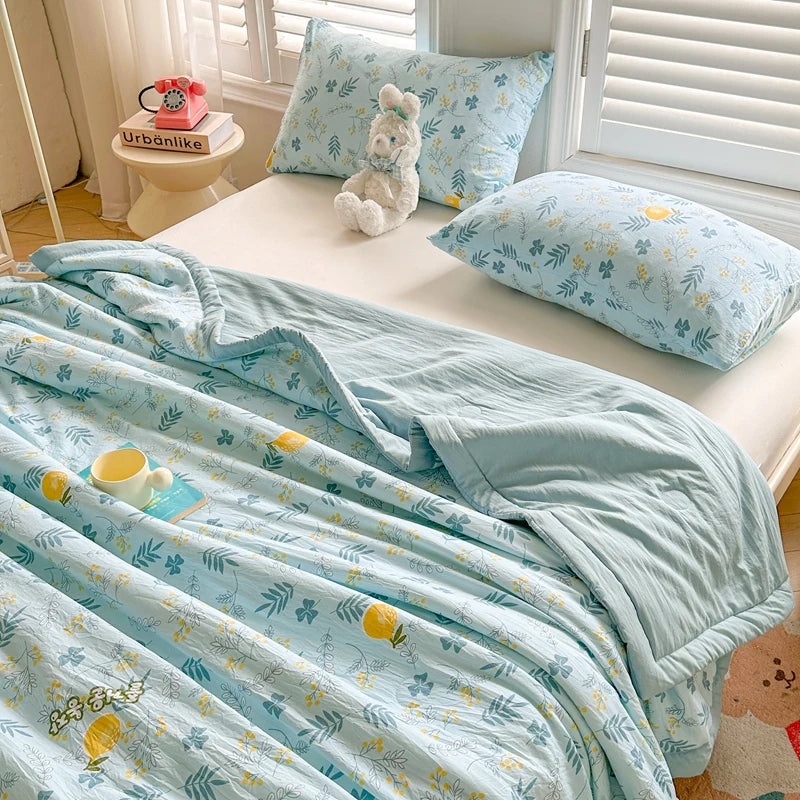 100% Cotton Inside and Outside Summer Quilt Lightweight Ultra Soft Thin Quilt Air Conditioning Quilts Pure Cotton Blanket Ins