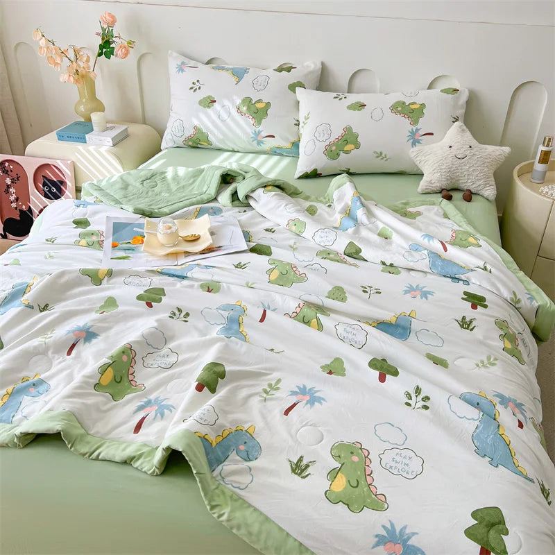 100% Cotton Summer Cool Quilt with Pure Cotton Filling Thin Air Conditioning Blanket Lightweight Breathable Quilts Printed Style