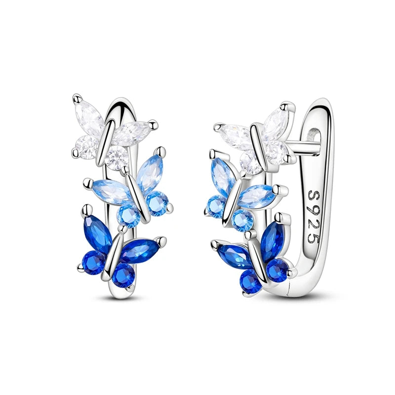 100% 925 Sterling Silver Colorful Butterfly Bee Ladybug Rainbow Flower Earrings For Women Fashion Birthday Party Jewelry Gifts