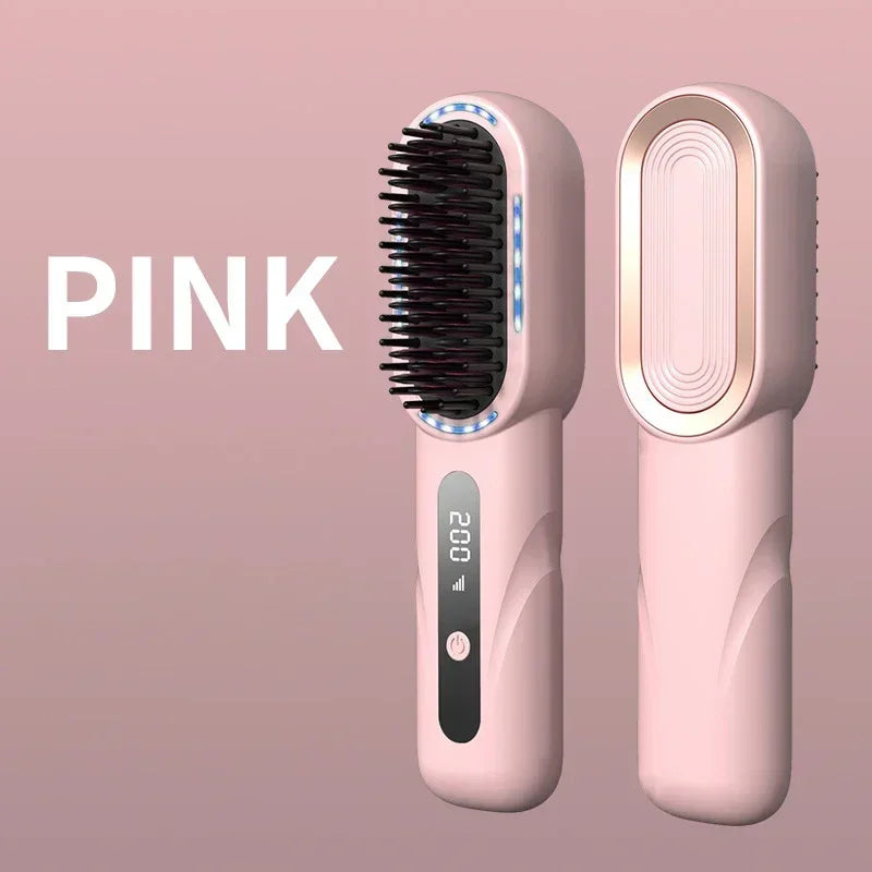 Wireless Straight Curling Hair Comb Heating Negative Ion Hair Straightener Rechargeable Anti-scalding Electric Hair Care Brushes