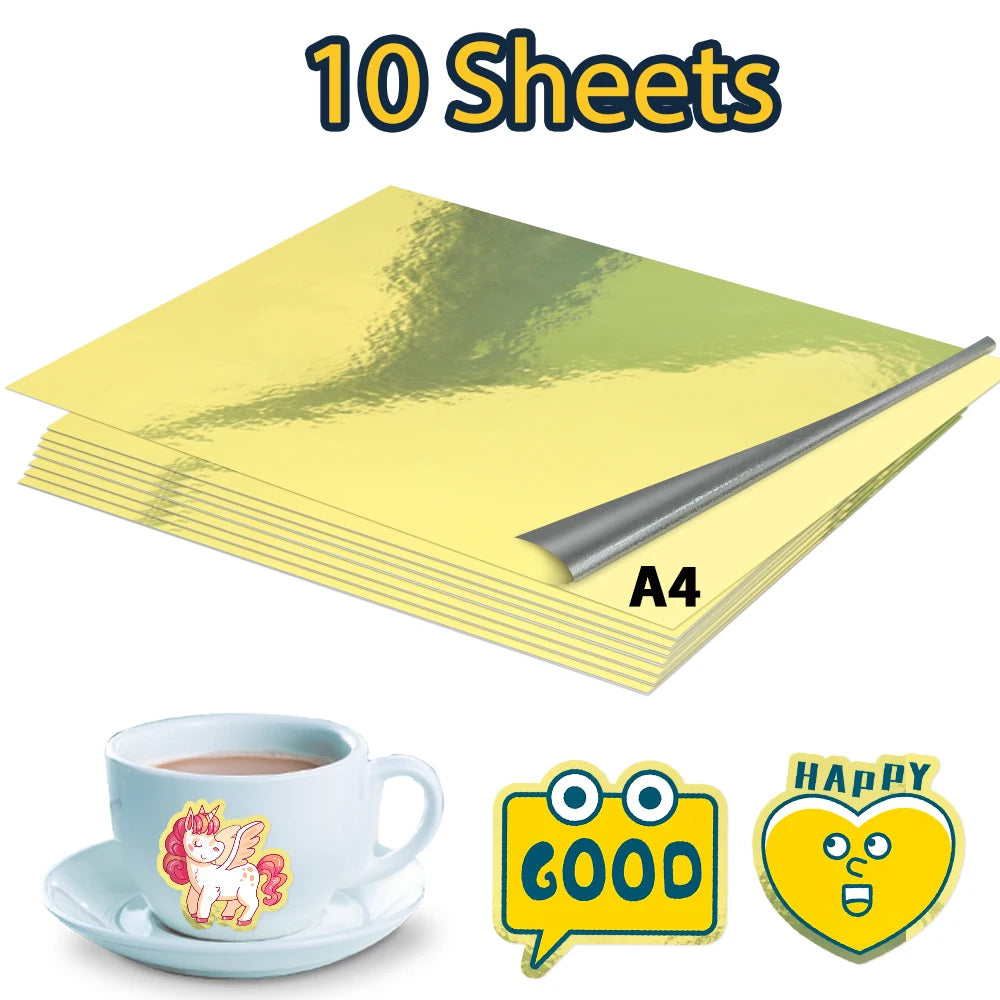 10 Sheets Printable Vinyl Sticker Paper A4 Glossy self-adhesive Copy Paper InkJet Printer Paper for Inkjet printer DIY Crafts