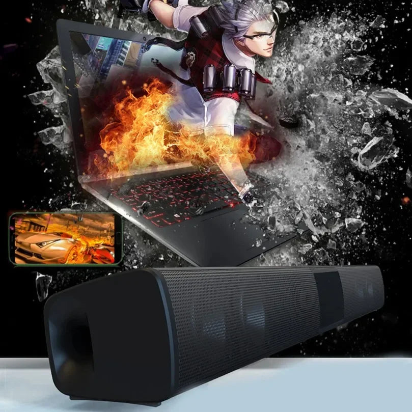 XIKCU Soundbar Speakers Bluetooth 5.3 Stereo Soundbar Surround Sound Home Cinema with Remote Control Support RCA AUX TF-Card