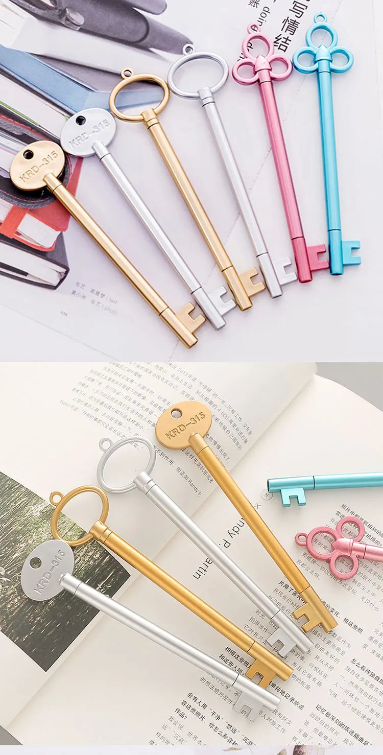 10pcs Customized LOGO Signature Pen Creative Retro Key Styling Gel Pen School Supplies Stationery Cute Gift Pen Laser Lettering