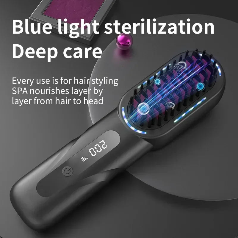 Wireless Straight Curling Hair Comb Heating Negative Ion Hair Straightener Rechargeable Anti-scalding Electric Hair Care Brushes