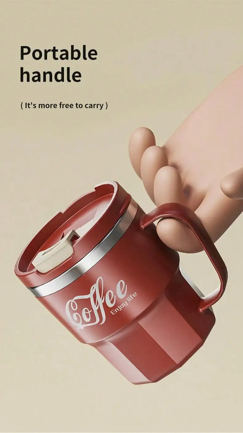 WORTHBUY 400/480ML 304 Stainless Steel Coffee Cup With Lid&Handle Double Layer Coffee Mug Drinkware Reusable Insulated Water Cup