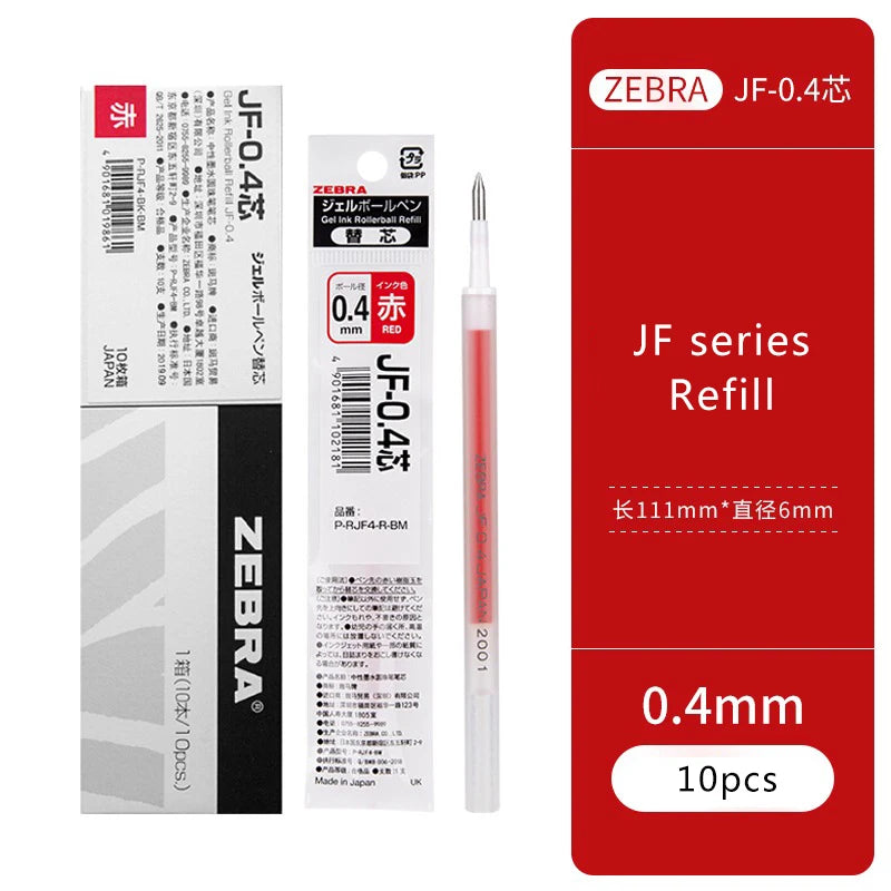 10pcs Japan ZEBRA Zebra Pen Refill JF-0.3/0.38/0.4/0.5/0.7mm JJ15 Press Neutral Pen Refill Black Blue Red School Stationery