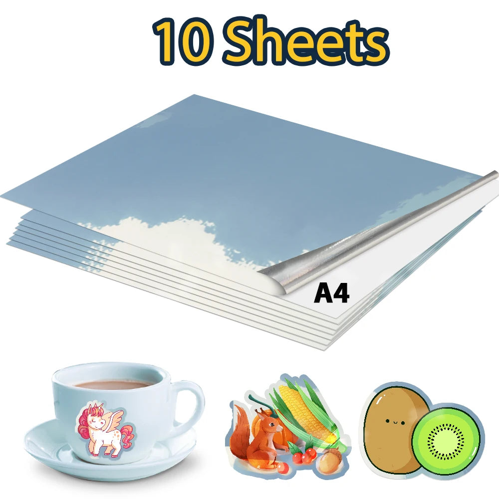 10 Sheets Printable Vinyl Sticker Paper A4 Glossy self-adhesive Copy Paper InkJet Printer Paper for Inkjet printer DIY Crafts