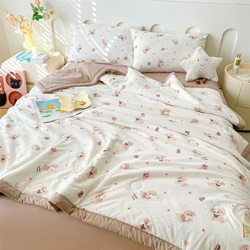 100% Cotton Summer Cool Quilt with Pure Cotton Filling Thin Air Conditioning Blanket Lightweight Breathable Quilts Printed Style