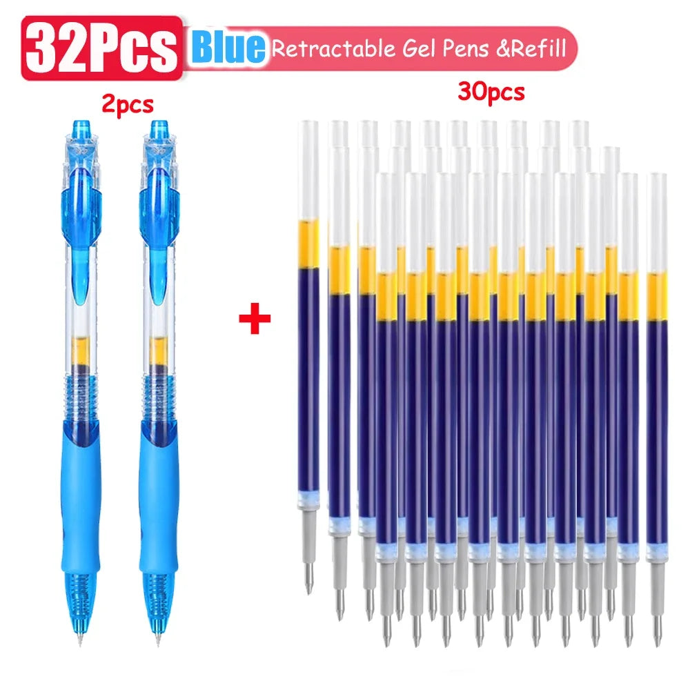 1-63Pc Retractable Gel Pens Set Black/red/blue Ink Ballpoint for Writing 0.5mm Refills Office Accessory School Supply Stationery