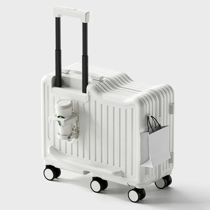 20 inch Children Small Suitcase Boy Ride on Luggage Trolley Case Girl Boarding Cabin Trip Travel Bag Password Security Lock Leat