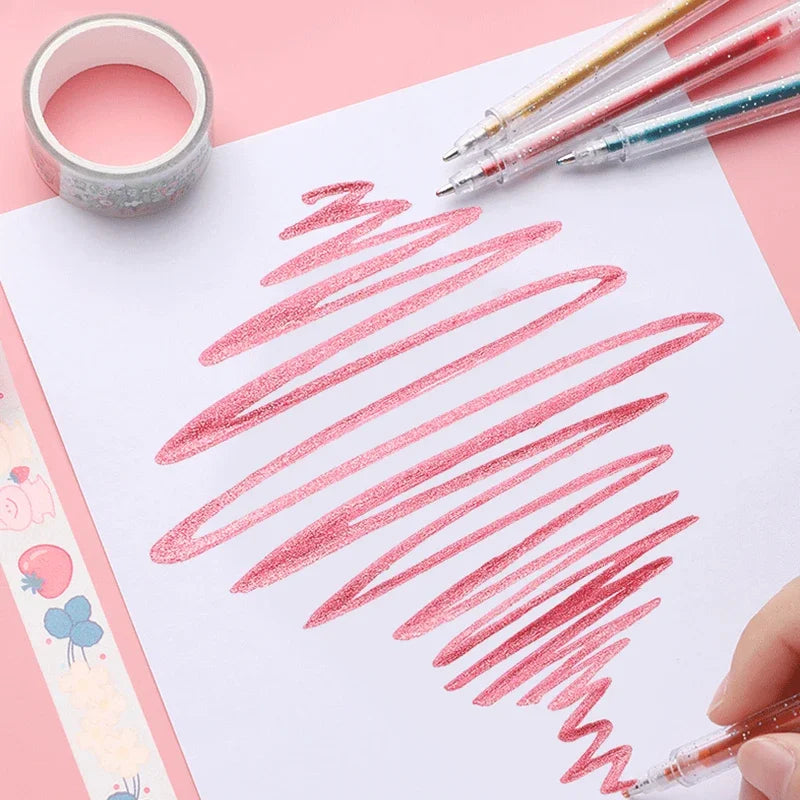 12pcs Glitter Gel Pen Set with 12 color ink refill suitable for children adult coloring, journaling, art drawing, book doo
