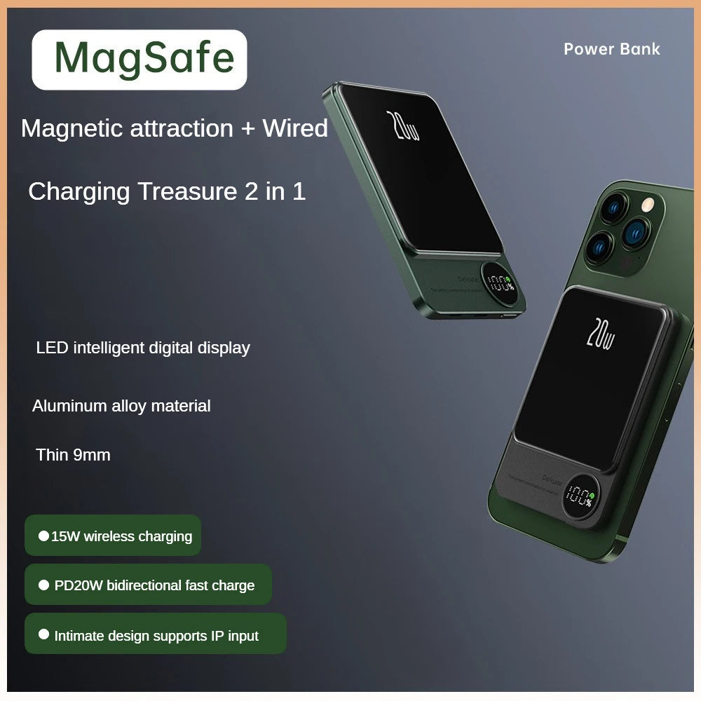 10000mAh Alloy Powerbank Magnetic Power Bank Wireless Fast Charger For IPhone 15 14 13 12 11 Backup Battery