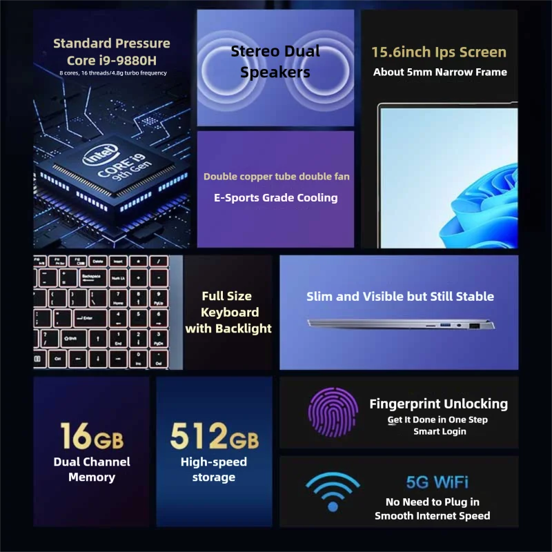 15.6" intel core i9-10980hk gaming laptops portable notebook computer pc 32GB 1TB IPS Backlit Keyboard Fingerprint Recognition