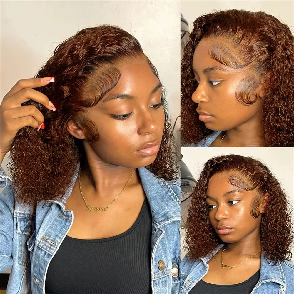 13x4 Lace Front Wigs For Black Women Brazilian Dark Brown Curly Bob Wig Short Deep Wave Human Hair Lace Frontal Wigs Colored Bob