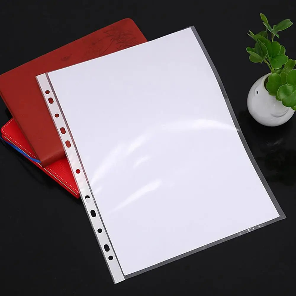 100pcs 11-hole A4 Clear Plastic Punched File Folders For Documents Sleeves Pocket File Sleeve Thin Document Office Supplies