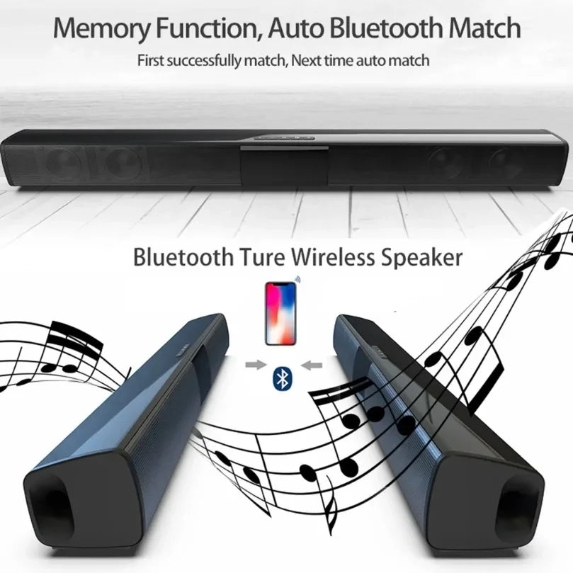 XIKCU Soundbar Speakers Bluetooth 5.3 Stereo Soundbar Surround Sound Home Cinema with Remote Control Support RCA AUX TF-Card