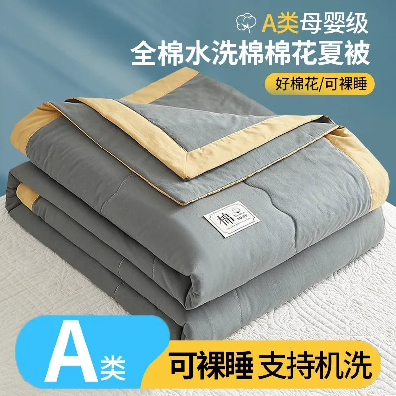 100% cotton inside and outside summer cool  air conditioning quilt washed cotton pure cotton summer quilt thin quilt summer