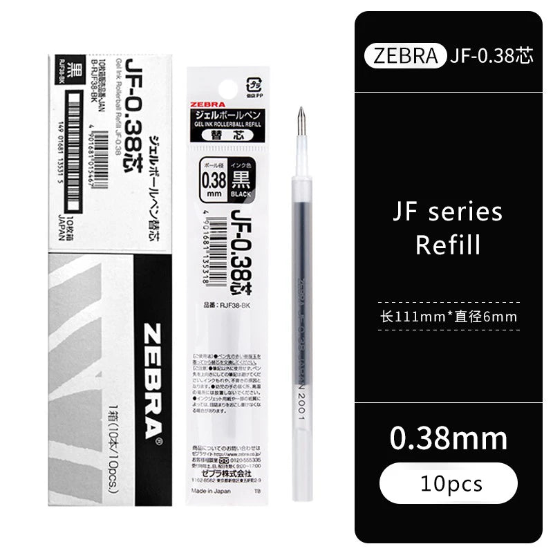10pcs Japan ZEBRA Zebra Pen Refill JF-0.3/0.38/0.4/0.5/0.7mm JJ15 Press Neutral Pen Refill Black Blue Red School Stationery