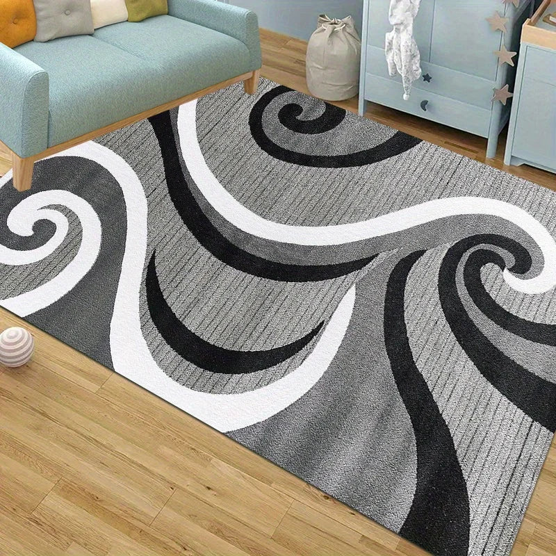 "Modern Line Print Area Mat - Non-Slip Short Pile Rug for Living Room/Bedroom/Office, Washable Soft Floor Mat Indoor Use