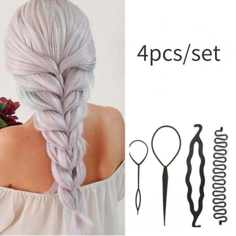 1/2/3/4pcs/set Ponytail Hair Styling Tools Ponytail Holder Topsy Loops Hair Bun Maker Braids Beauty Makeup Hairdressing Braiders