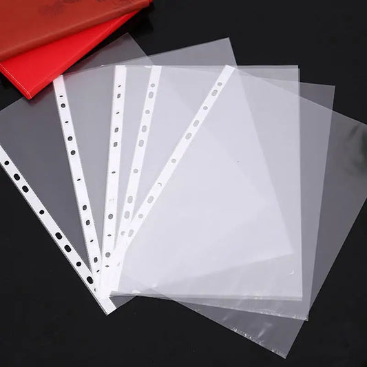 100pcs 11-hole A4 Clear Plastic Punched File Folders For Documents Sleeves Pocket File Sleeve Thin Document Office Supplies