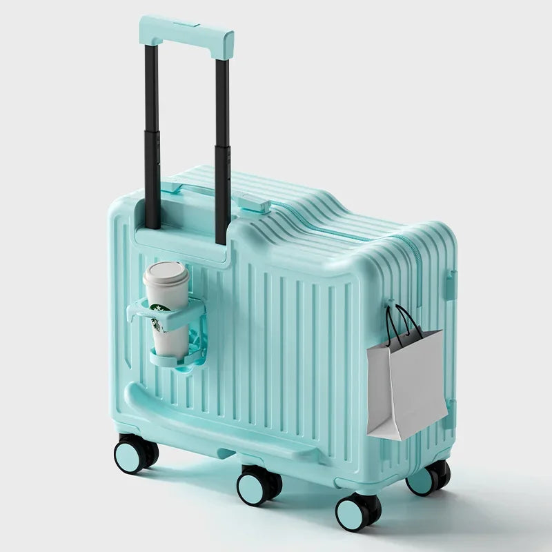20 inch Children Small Suitcase Boy Ride on Luggage Trolley Case Girl Boarding Cabin Trip Travel Bag Password Security Lock Leat
