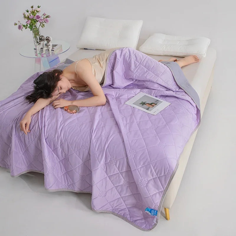 1pc Solid Color High-Quality  Summer Cooling Blanket, Lightweight, Breathable & Skin-Friendly for Hot Sleepers,Bedding 냉감이불/여름이불