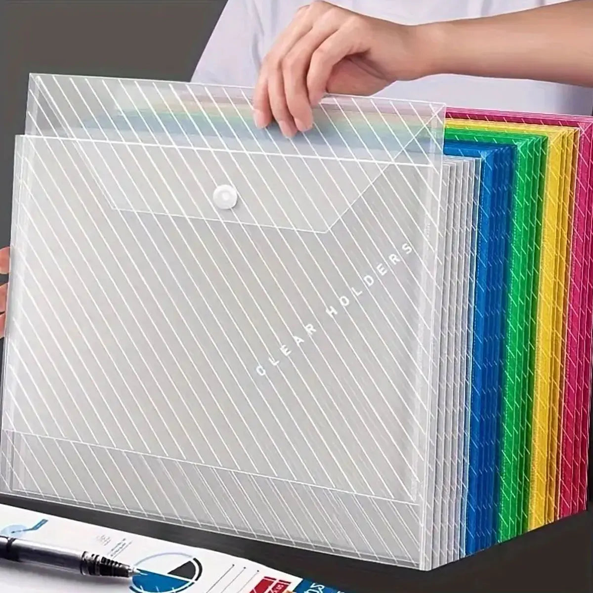 10pcs A4 Transparent Plastic File Bag Document Data Storage Bag With Snap Button Document Papers organizer Stationery supplies