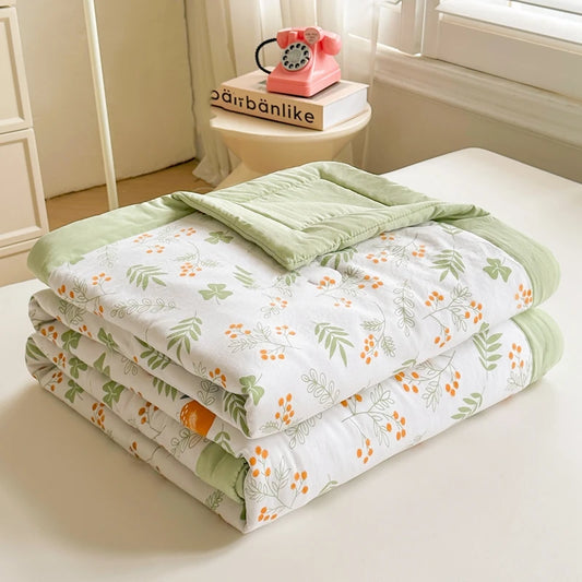 100% Cotton Summer Cool Quilt with Pure Cotton Filling Thin Air Conditioning Blanket Lightweight Breathable Quilts Printed Style