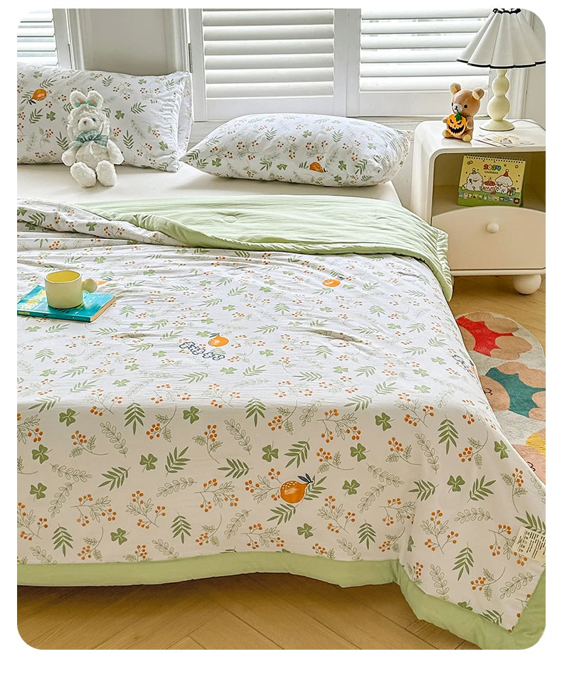 100% Cotton Summer Cool Quilt with Pure Cotton Filling Thin Air Conditioning Blanket Lightweight Breathable Quilts Printed Style