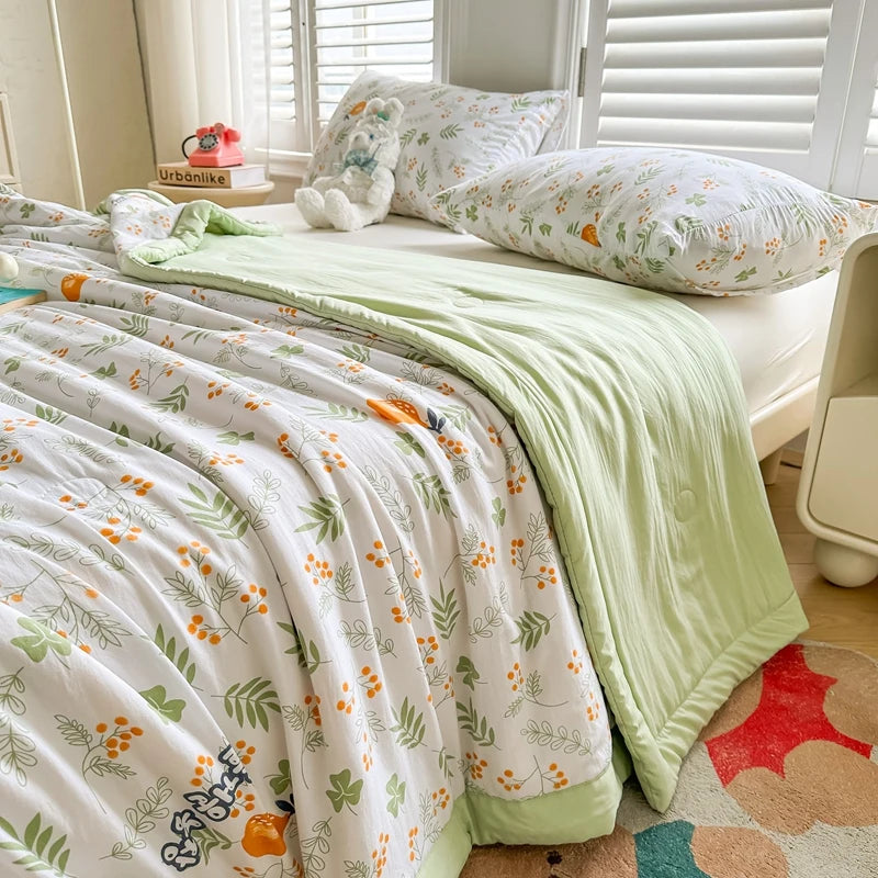 100% Cotton Inside and Outside Summer Quilt Lightweight Ultra Soft Thin Quilt Air Conditioning Quilts Pure Cotton Blanket Ins