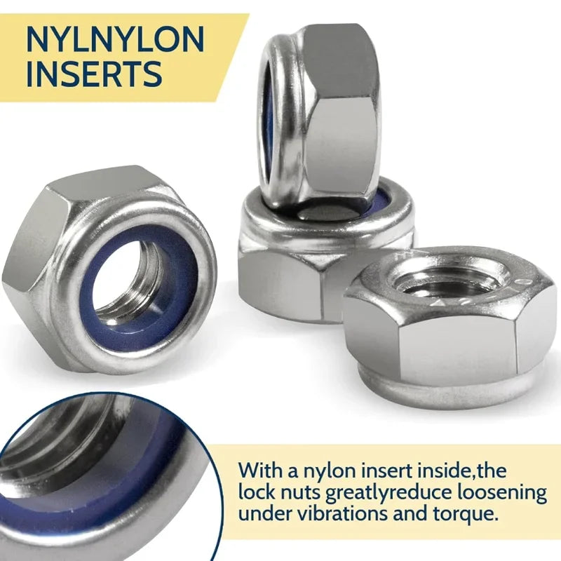 1-25pcs 304 Stainless Steel Hex Nylon Lock Nuts M2 M2.5 M3 M4 M5 M6 M8 M10 M12 M14 Hexagon Hex Self-locking Nylock Nut Locknuts.