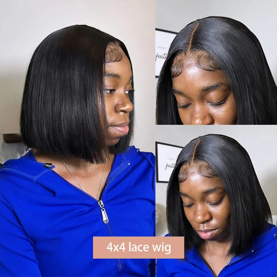 13x4 Bone Straight Bob Wig 4x4 Transparent Lace Front Wigs For Women Short Bob Wig Lace Frontal Wig 100% Human Hair 12 14 Inch