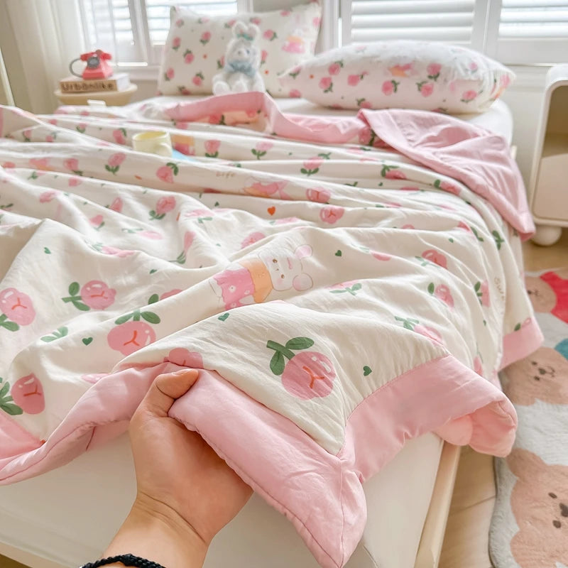 100% Cotton Inside and Outside Summer Quilt Lightweight Ultra Soft Thin Quilt Air Conditioning Quilts Pure Cotton Blanket Ins