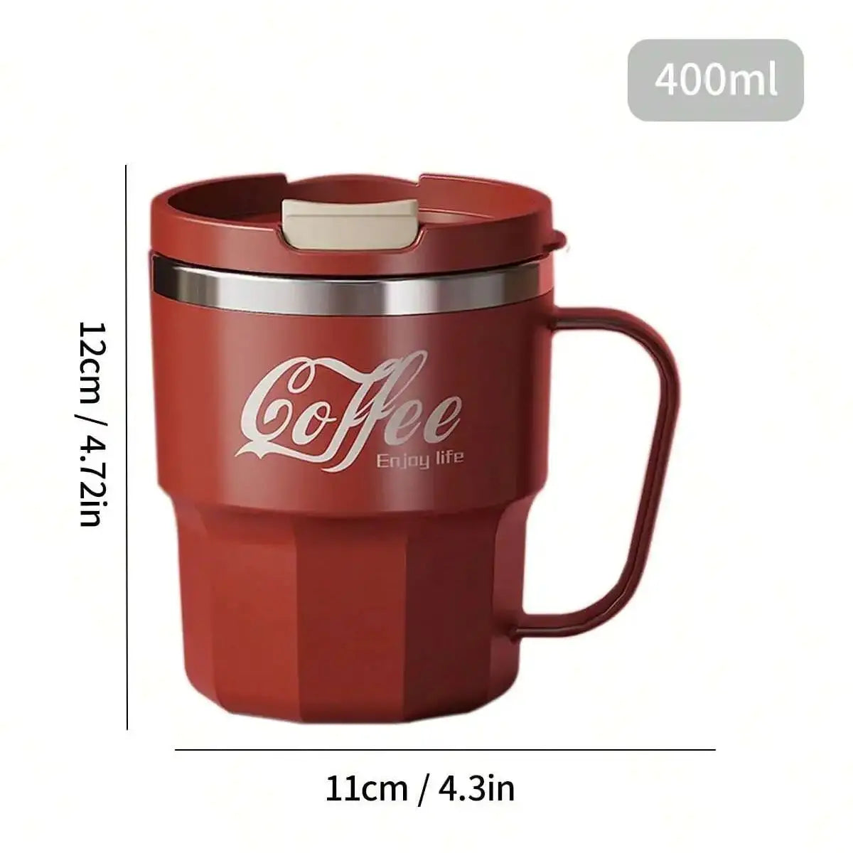 WORTHBUY 400/480ML 304 Stainless Steel Coffee Cup With Lid&Handle Double Layer Coffee Mug Drinkware Reusable Insulated Water Cup