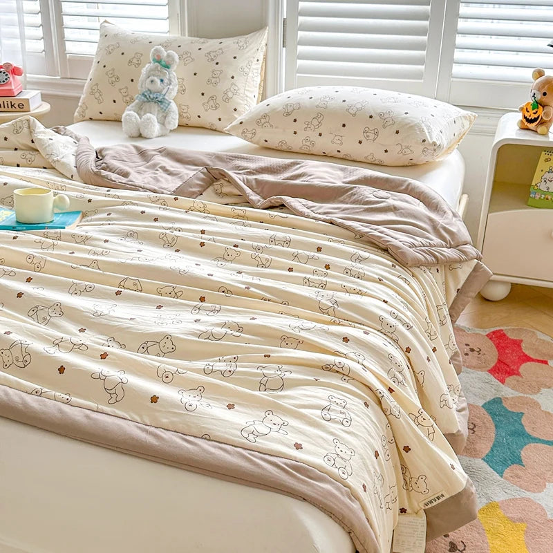 100% Cotton Summer Cool Quilt with Pure Cotton Filling Thin Air Conditioning Blanket Lightweight Breathable Quilts Printed Style