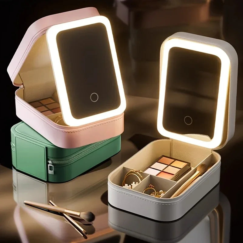 1pc Children's travel cosmetic bag with mirror-fashionable and convenient children's cosmetic storage bag