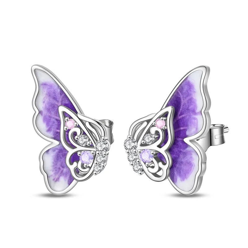 100% 925 Sterling Silver Colorful Butterfly Bee Ladybug Rainbow Flower Earrings For Women Fashion Birthday Party Jewelry Gifts