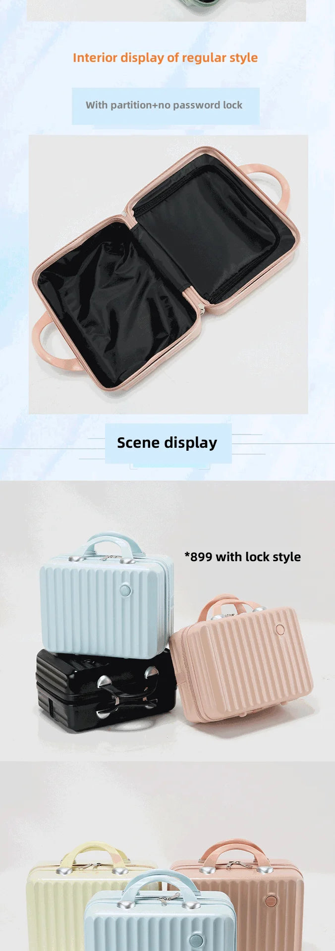 16 Inch Large Capacity Portable Lightweight Luggage Case Female Zipper Lock Cosmetics Storage Bag Small Boarding Mini Suitcase