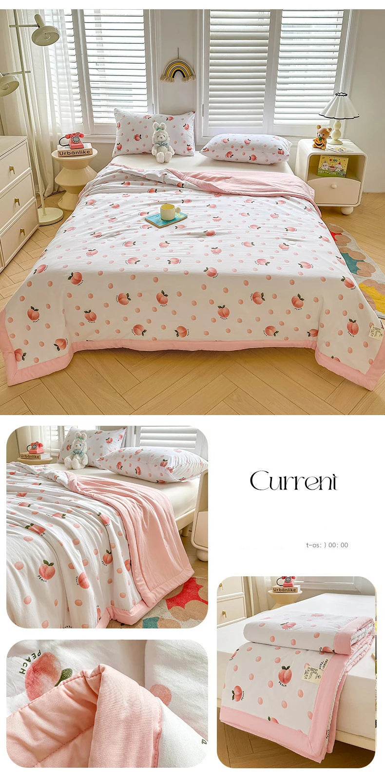 100% Cotton Summer Cool Quilt with Pure Cotton Filling Thin Air Conditioning Blanket Lightweight Breathable Quilts Printed Style