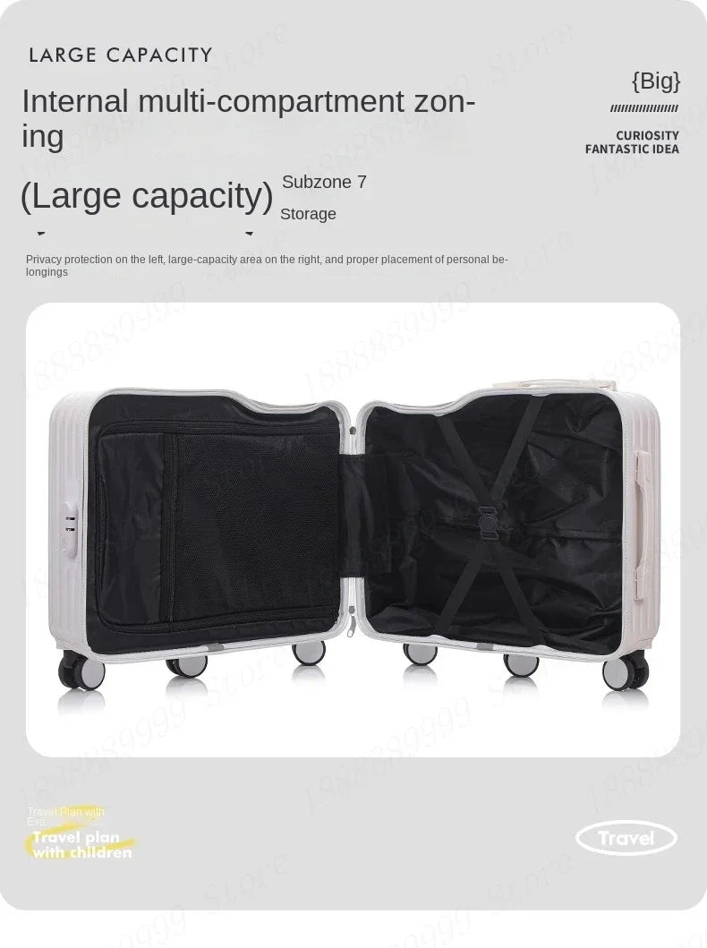 20 inch Children Small Suitcase Boy Ride on Luggage Trolley Case Girl Boarding Cabin Trip Travel Bag Password Security Lock Leat