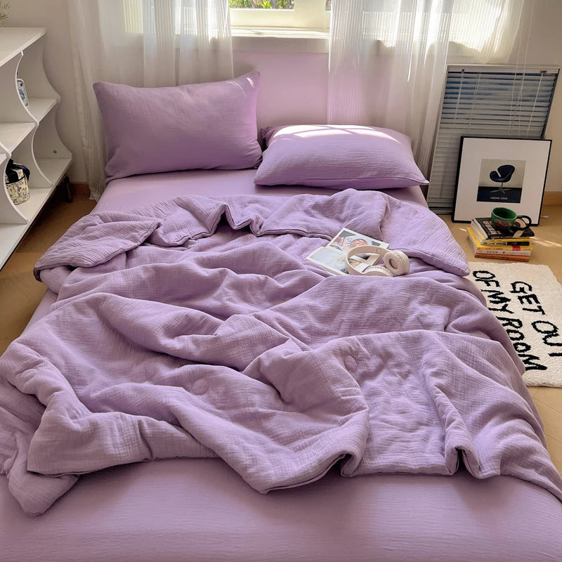 1pc Washed Cotton Duvet Queen/King  Air Condition Quilt for Summer Cooling Skin-Friendly Plain Summer Blanket Comfortable 이불 사계절