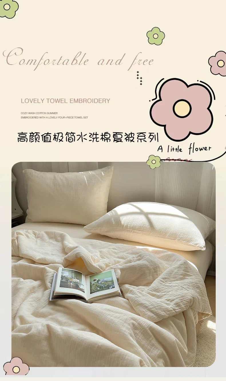 1pc Washed Cotton Duvet Queen/King  Air Condition Quilt for Summer Cooling Skin-Friendly Plain Summer Blanket Comfortable 이불 사계절